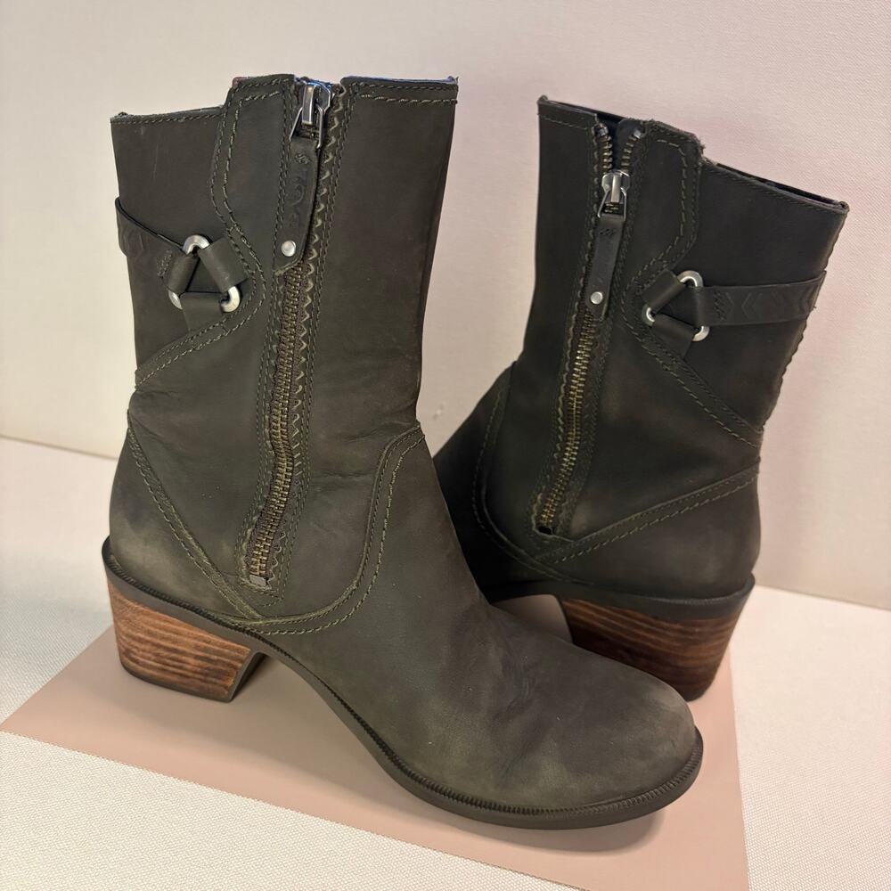 Teva Olive Green Leather Mid Calf Boots Size 7